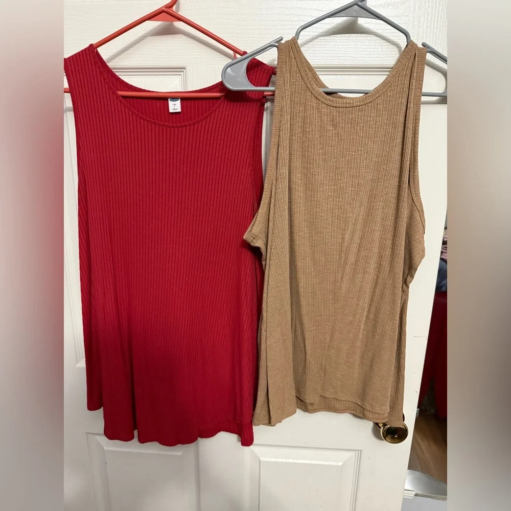 Old Navy Ribbed Tank Tops - Red and Tan - Picture 1 of 3